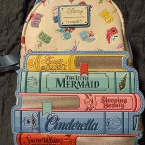 Loungefly Disney Princess Books Backpack - Cream, Blue, Red